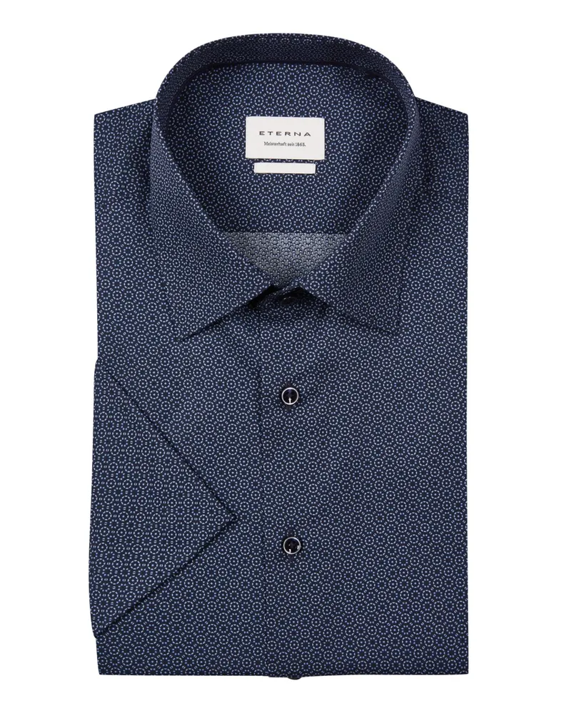 Eterna Kurzarmhemd aus Baumwolle mit feinem Muster, Modern Fit in Marine