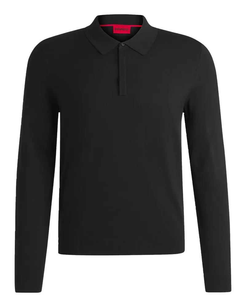 HUGO BOSS Leichtes Langarm-Poloshirt mit Viskose in Schwarz