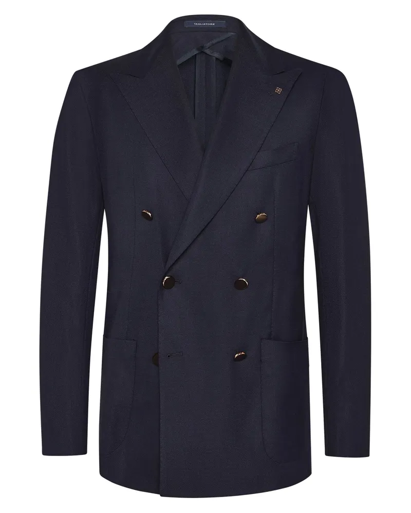 Tagliatore Zweireihiger Blazer aus einem elastischem Schurwollmix mit steigendem Revers in Marine