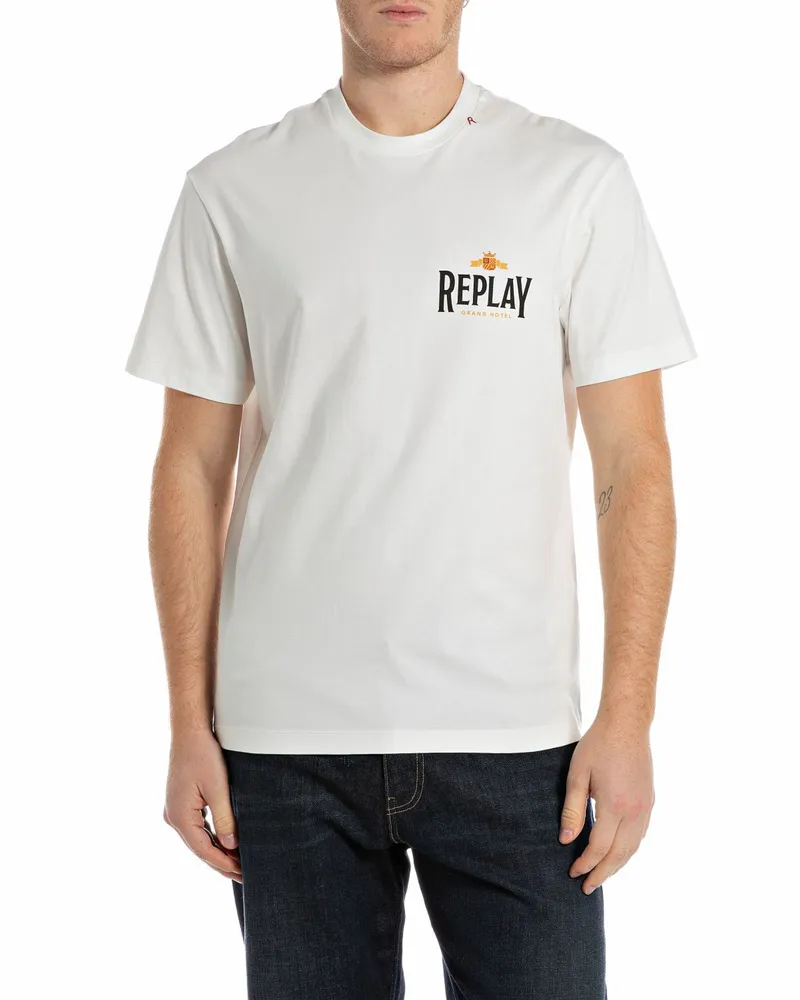 Replay T-Shirt mit beidseitigem Print in Offwhite