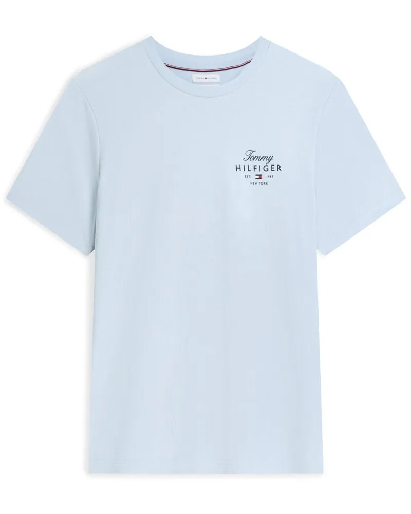 Tommy Hilfiger T-Shirt aus Baumwolle mit Label-Print, Regular Fit in Hellblau