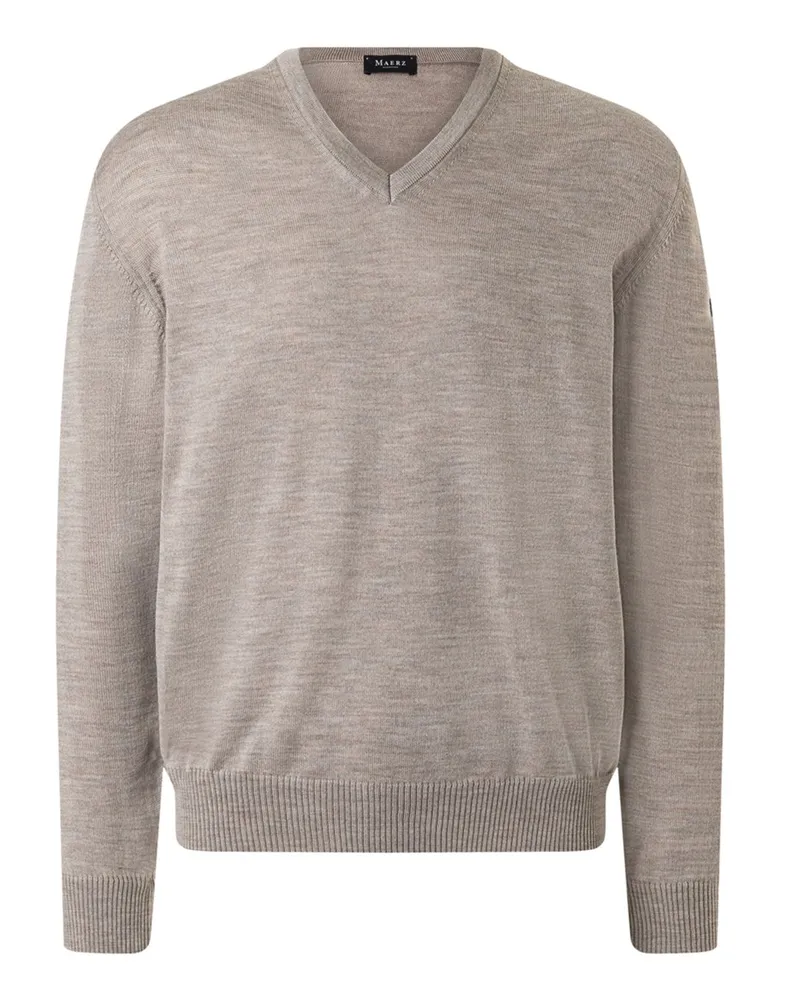 Maerz Leichter Pullover aus Merinowolle mit V-Ausschnitt in Superwash-Qualität in Hellbraun