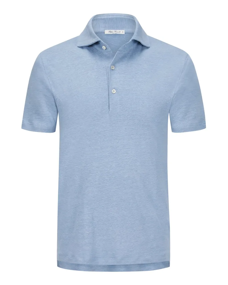 Stefan Brandt Unifarbenes Poloshirt aus einem softem Leinen-Stretch-Mix in Hellblau