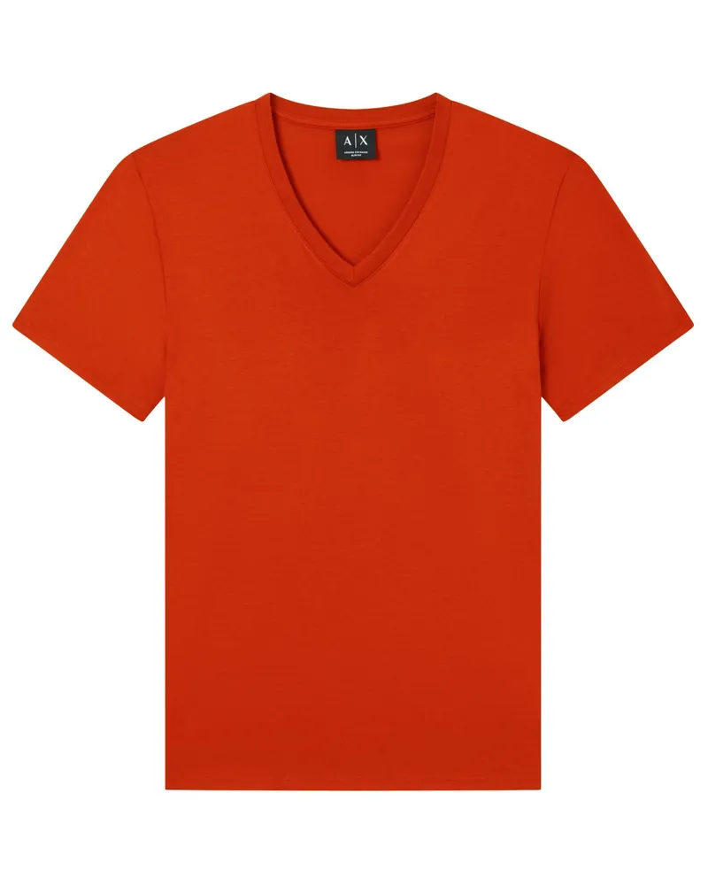 Armani Exchange Glattes T-Shirt aus Pima Baumwolle mit V-Ausschnitt in Orange