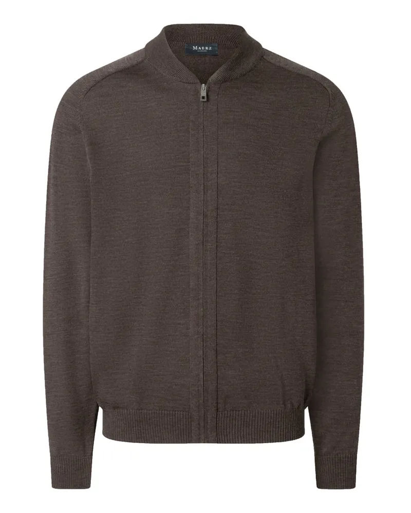 Maerz Leichte Strickjacke mit Zip aus maschinenwaschbarer Merinowolle in Braun