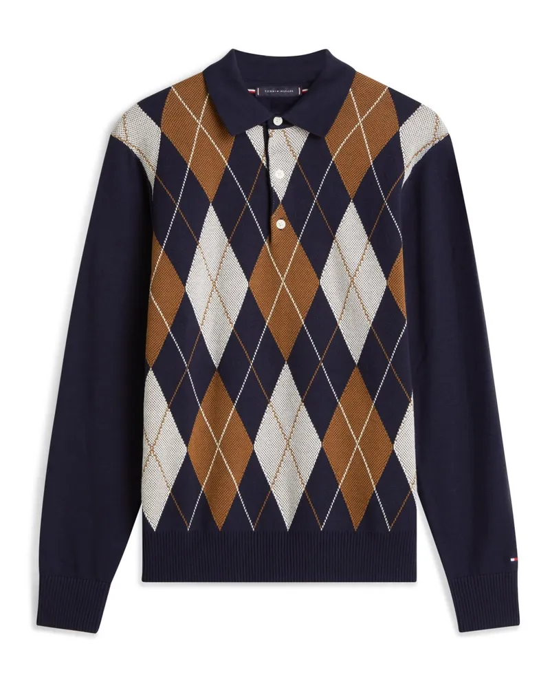 Tommy Hilfiger Rugbyshirt aus einem gemusterten Baumwollstrick in Marine