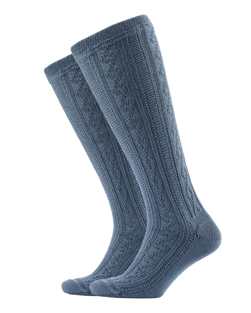 Lusana Trachtenstrümpfe mit Zopfmuster in Denim