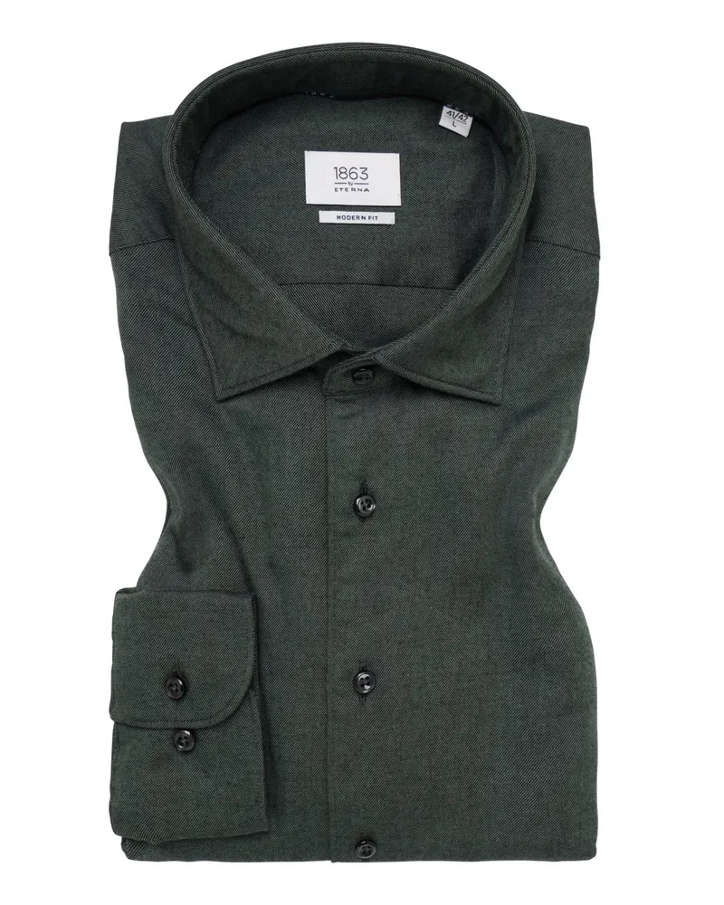 Eterna Flanellhemd mit Muster und Lyocellanteil, Modern Fit in Oliv