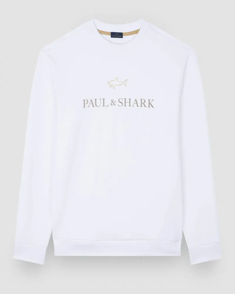 Paul & Shark Weiches Sweatshirt mit geflocktem Label-Schriftzug in Weiß