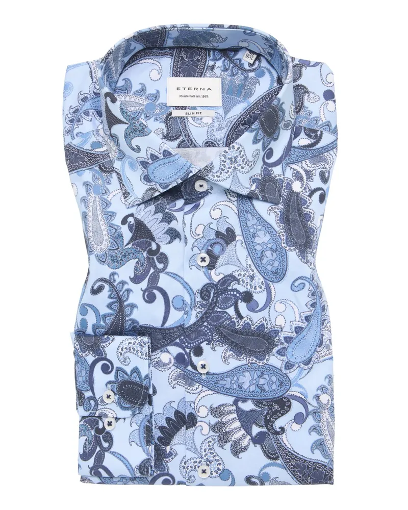 Eterna Bügelfreies Hemd aus Baumwolle mit Paisley-Muster, Slim Fit in Hellblau