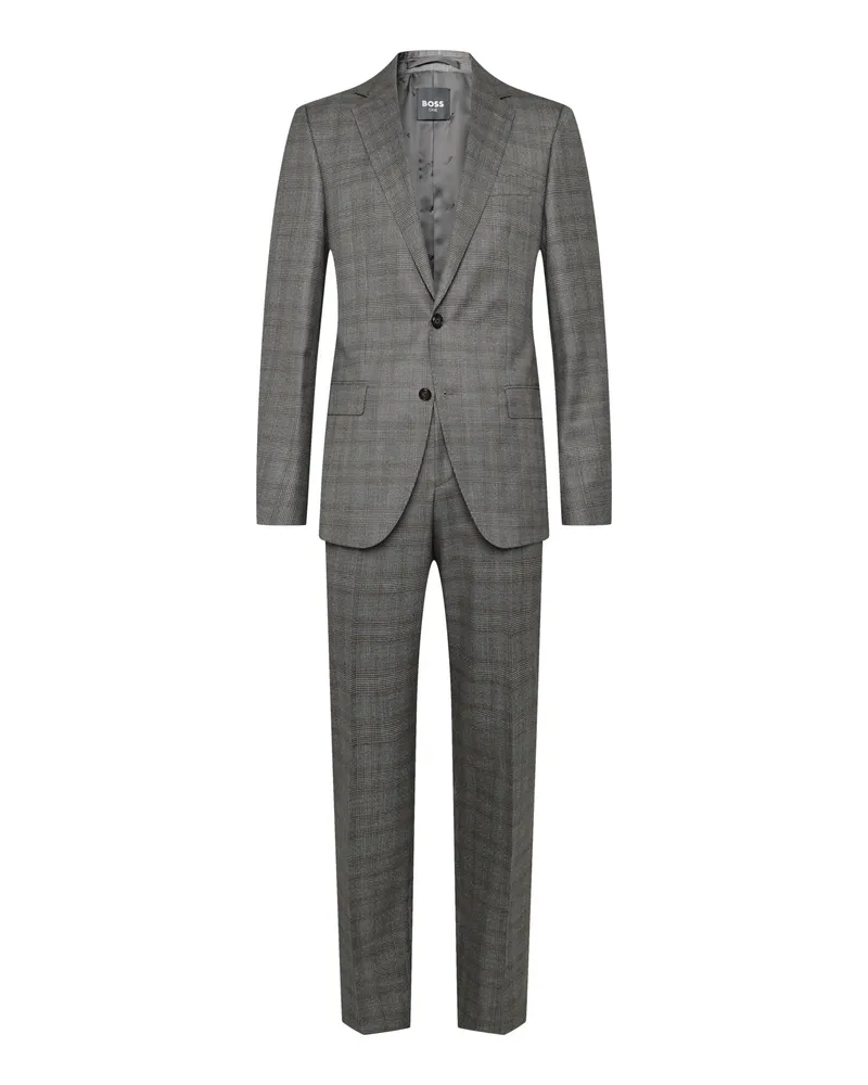 HUGO BOSS Zweiteiliger Anzug aus karierter Schurwolle mit fallendem Revers, Slim Fit in Braun