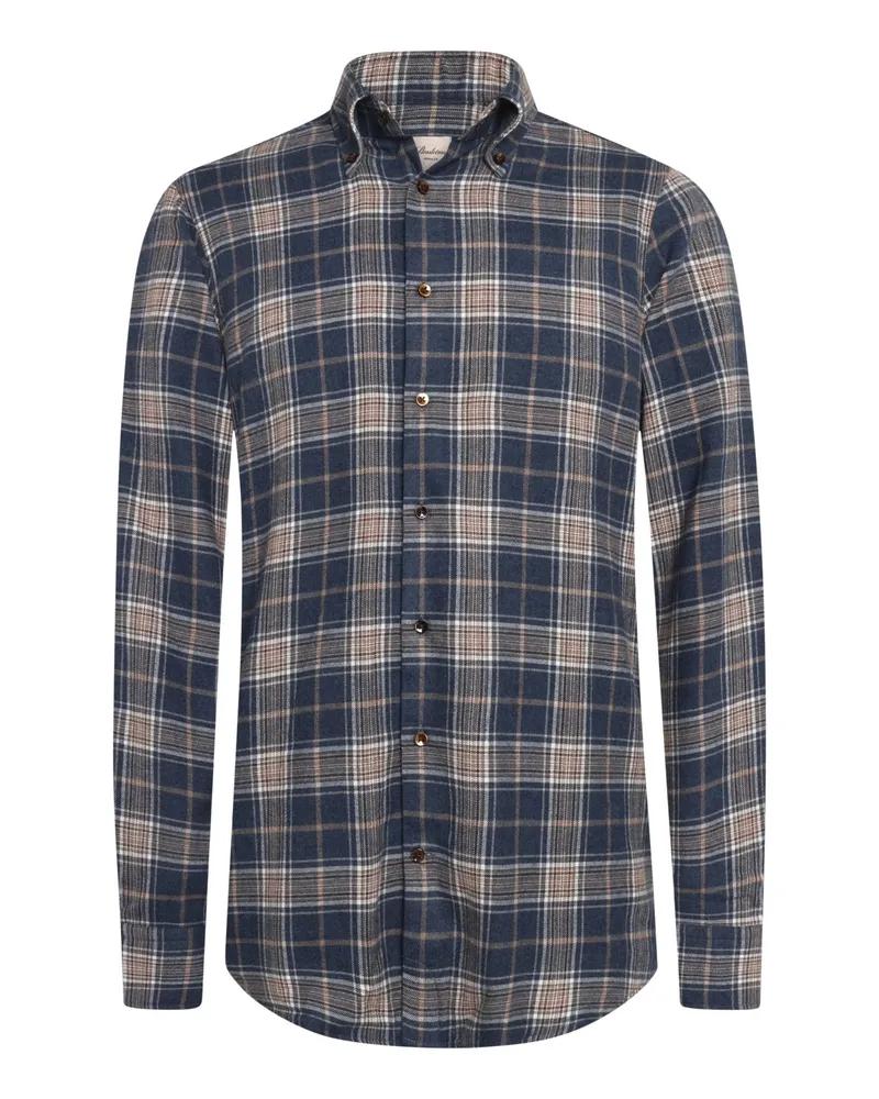 Stenströms Kariertes Flanellhemd aus Twofold Super Cotton, Regular in Marine