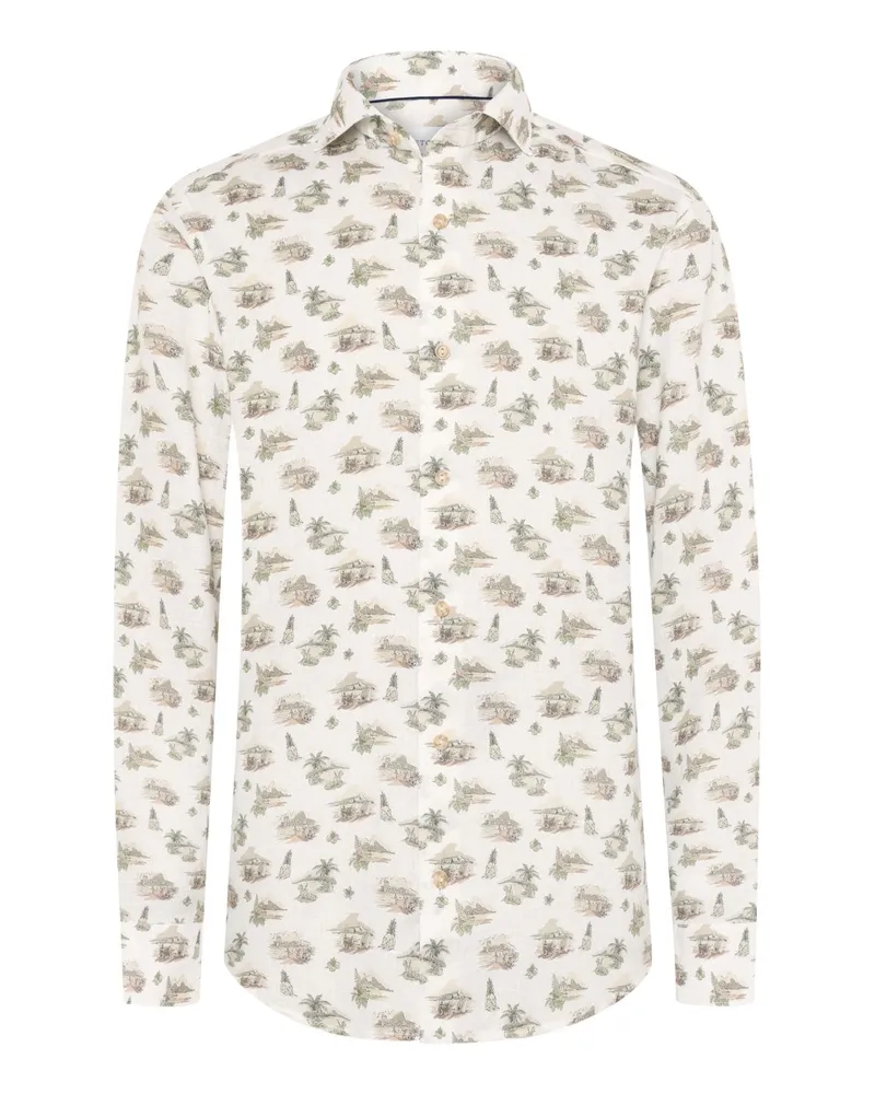 Eton Gemustertes Leinenhemd mit Haifischkragen, Classic Fit in Beige