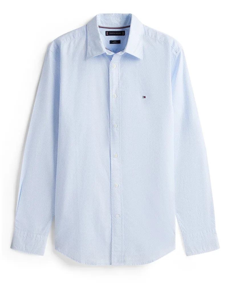 Tommy Hilfiger Baumwollhemd mit Kleinmuster, Regular Fit in Hellblau