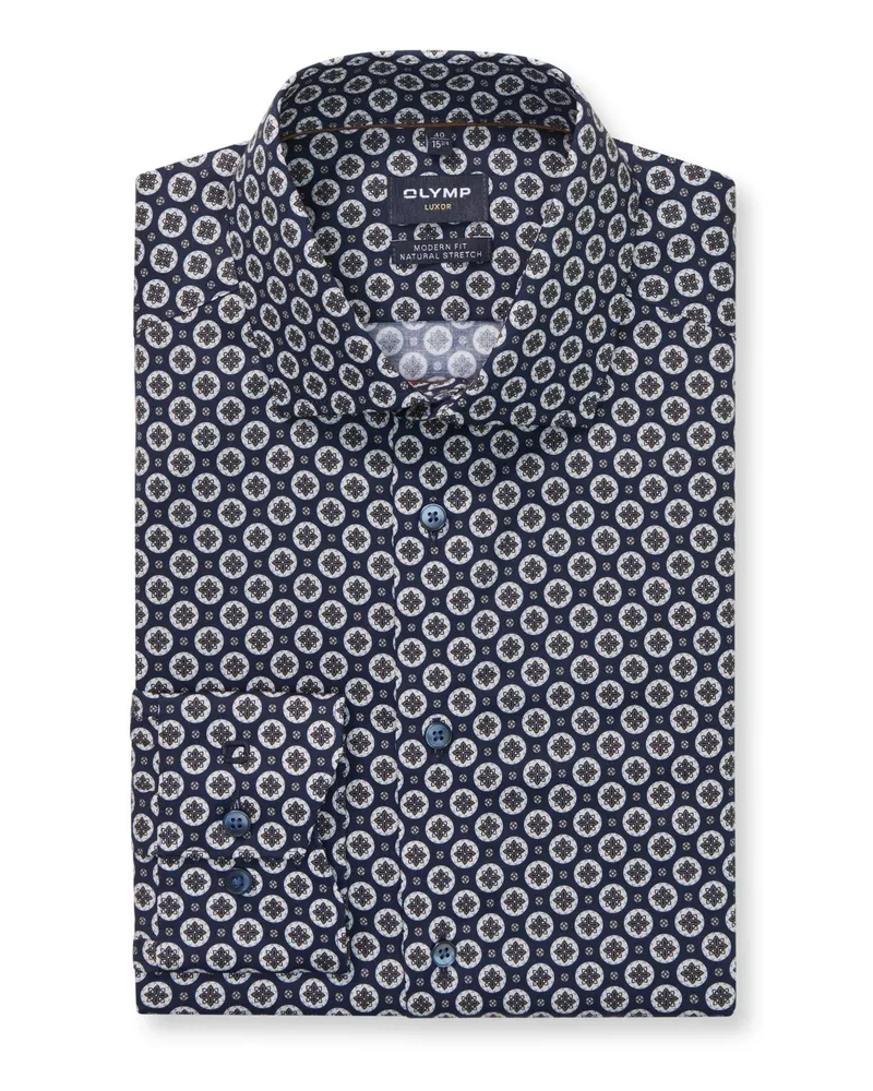 Olymp Luxor, Modern Fit, Natural Stretch-Hemd mit Print in Marine