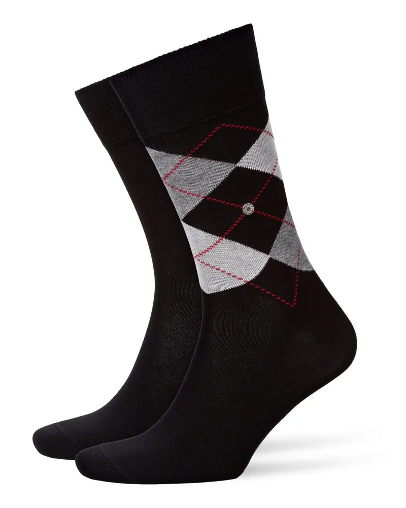 Burlington 2er Pack Socken in Uni und Argyl-Muster in Schwarz