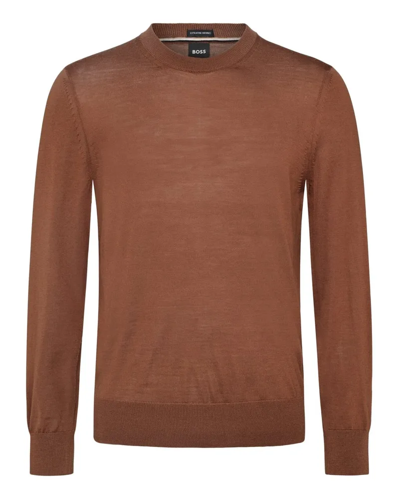 HUGO BOSS Glattstrick-Rundhalspullover aus Merinowolle in Rostrot