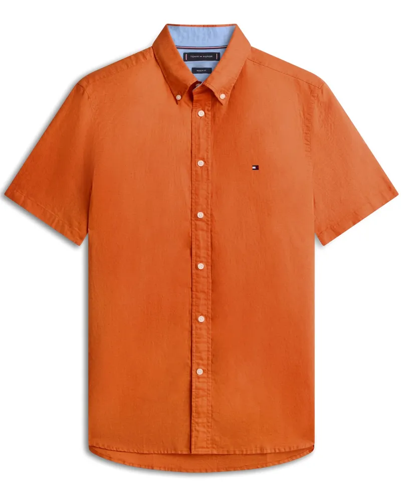Tommy Hilfiger Kurzarmhemd aus Baumwolle und Leinen, Regular Fit in Orange