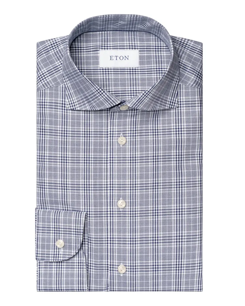 Eton Twill-Hemd mit Glencheck-Muster, Slim in Marine