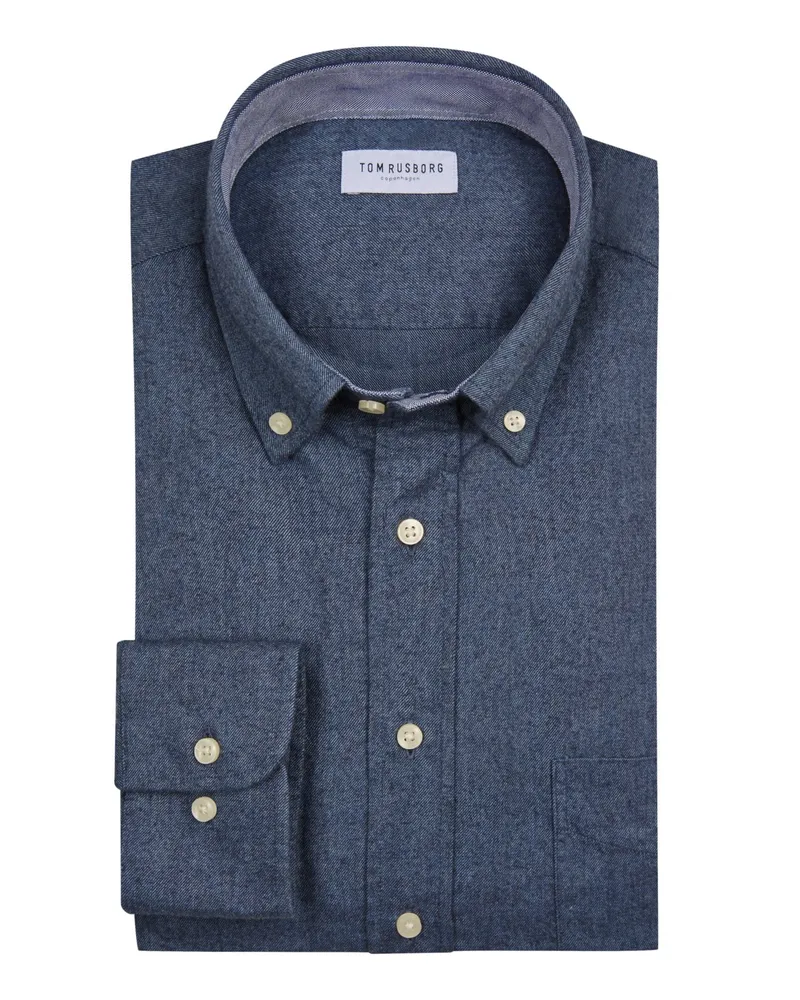 Tom Rusborg Flanellhemd aus Baumwolle mit Button-Down-Kragen in Denim