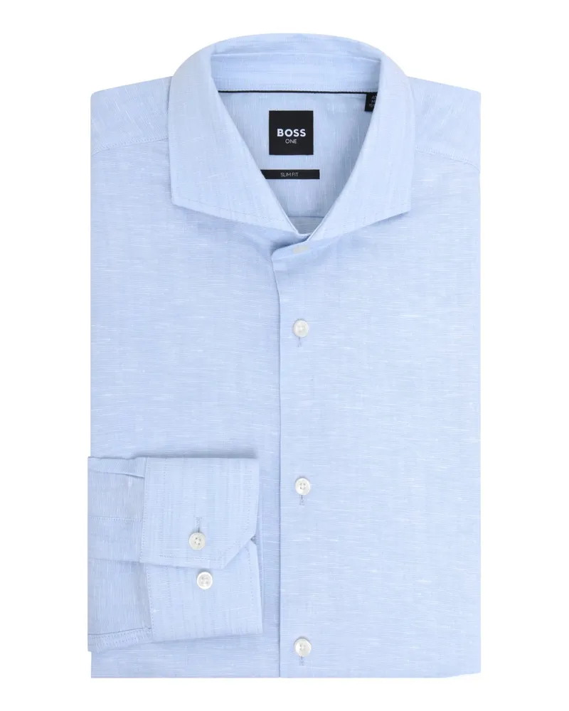 HUGO BOSS Hemd aus einem Baumwolle-Leinen-Mix mit Haifischkragen, Slim in Hellblau