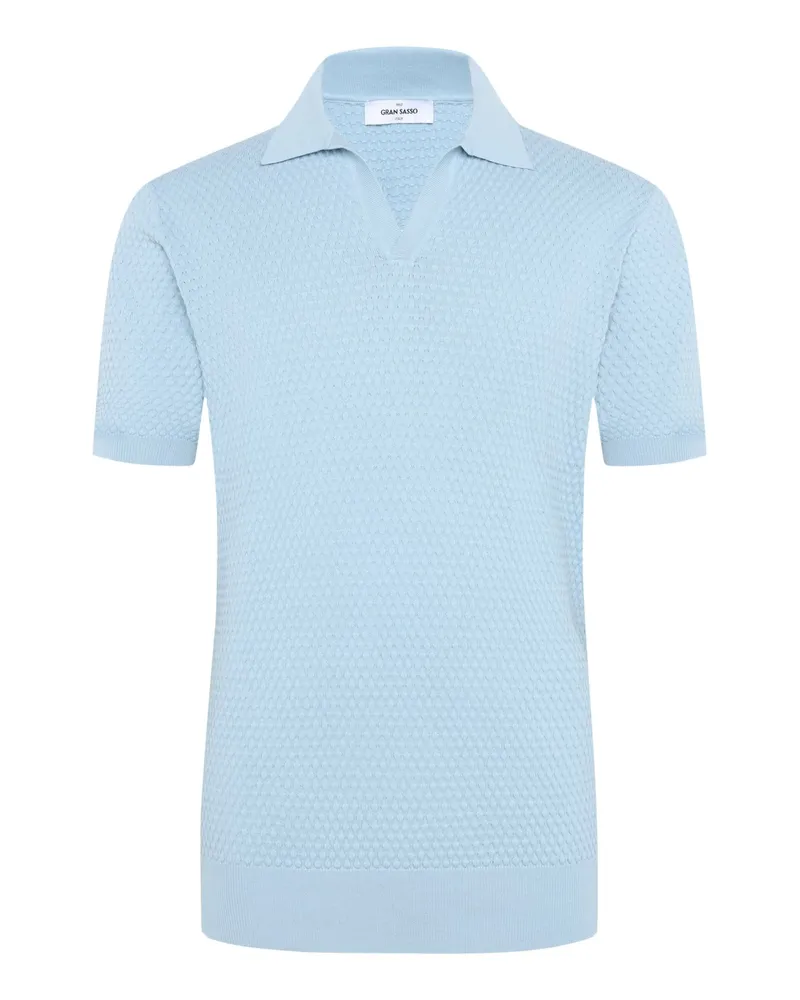 Gran Sasso Feinstrick-Poloshirt in Wabenstruktur mit Variokragen in Hellblau