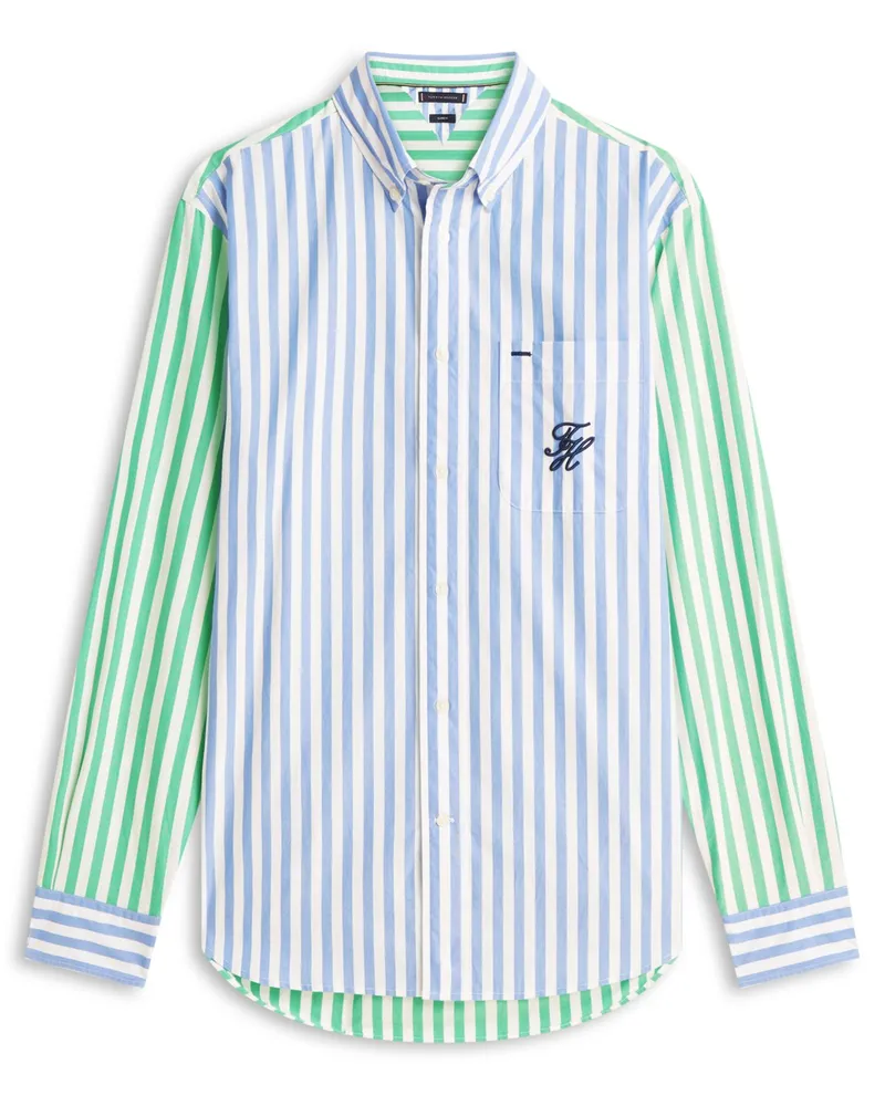 Tommy Hilfiger Leichtes Baumwollhemd mit Blockstreifen und Brusttasche, Classic Fit in Hellblau