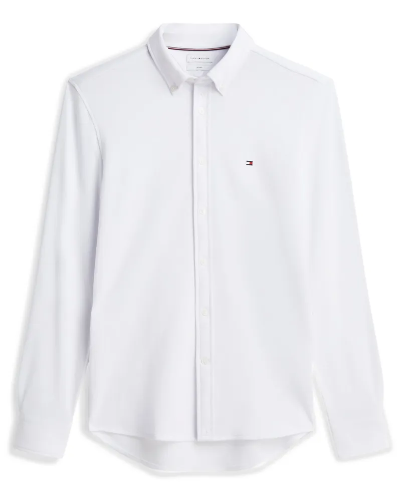 Tommy Hilfiger Unifarbenes Hemd aus elastischem Baumwoll-Piqué, Slim Fit in Weiß