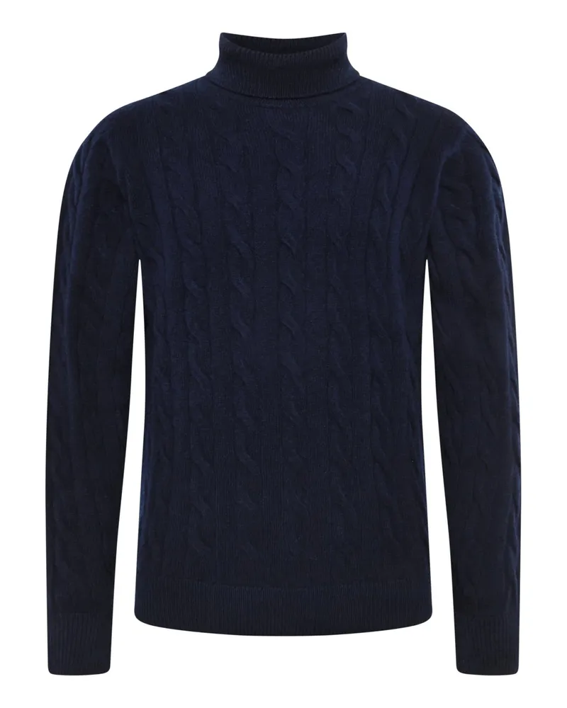 Filippo de Laurentiis Wollrollkragenpullover aus einem Merino-Kaschmir-Mix in Zopfstrick in Marine
