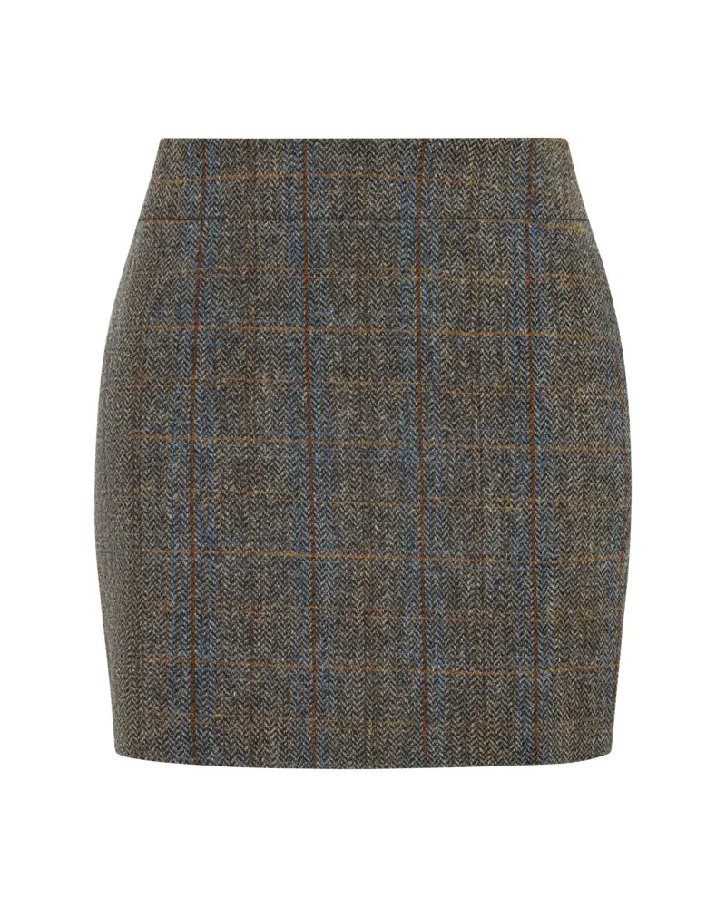 Wellington of Bilmore Damen-Bleistiftrock aus Harris-Tweed mit Check-Muster in Braun