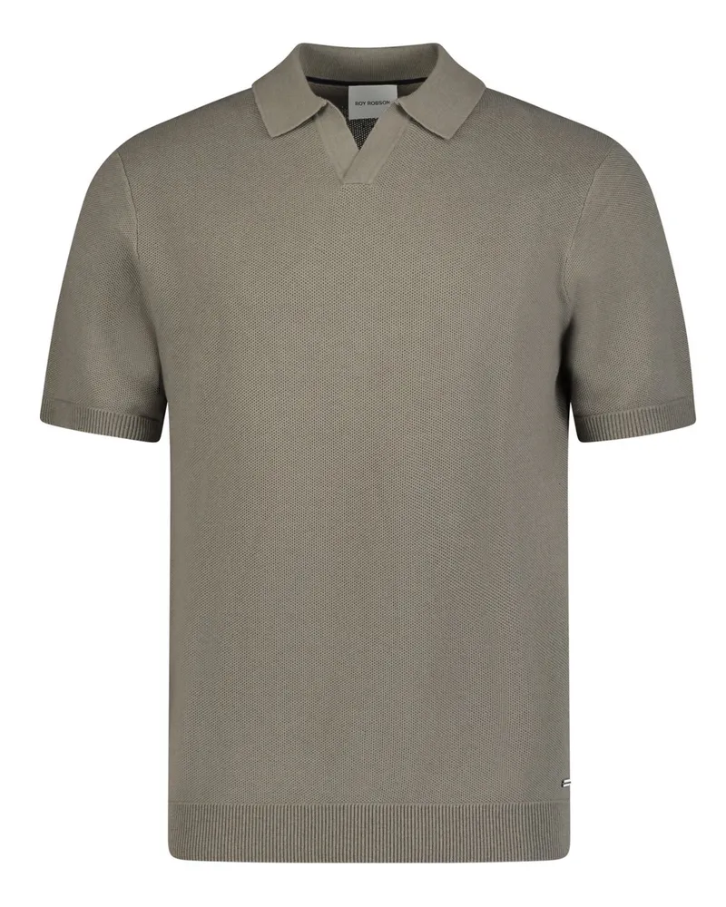 Roy Robson Strick-Poloshirt aus einem Baumwoll-Mix mit Reiskornstruktur in Khaki