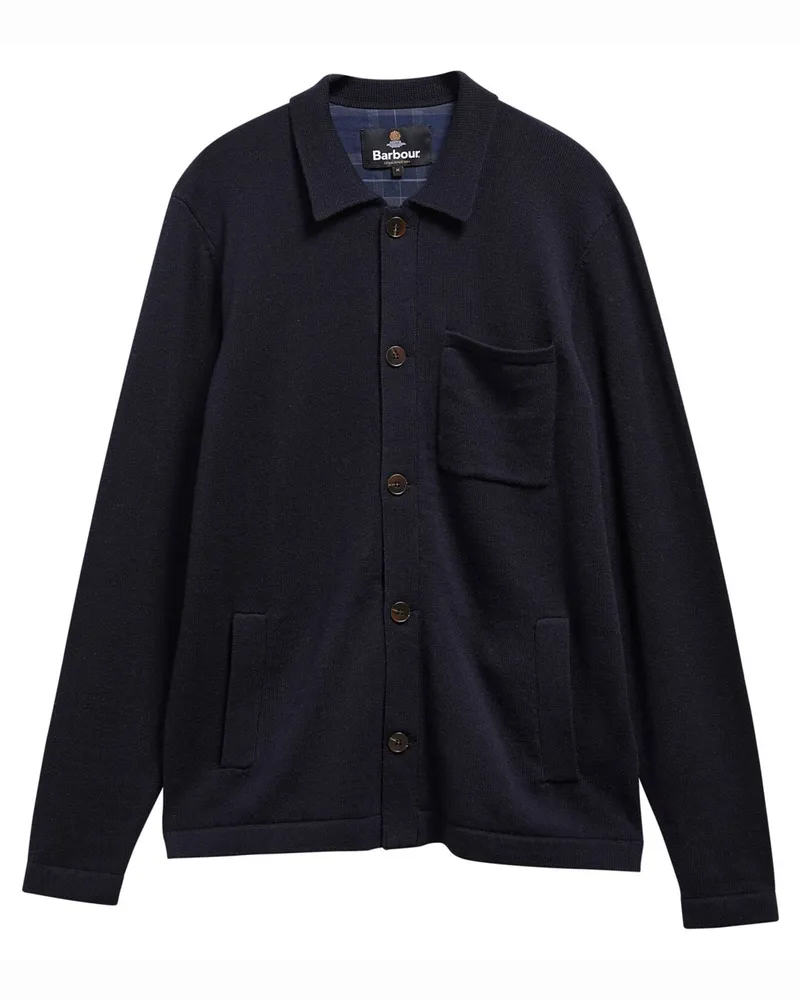 Barbour Cardigan Bellam aus einem Wolle-Baumwolle-Mix mit Brusttasche in Marine