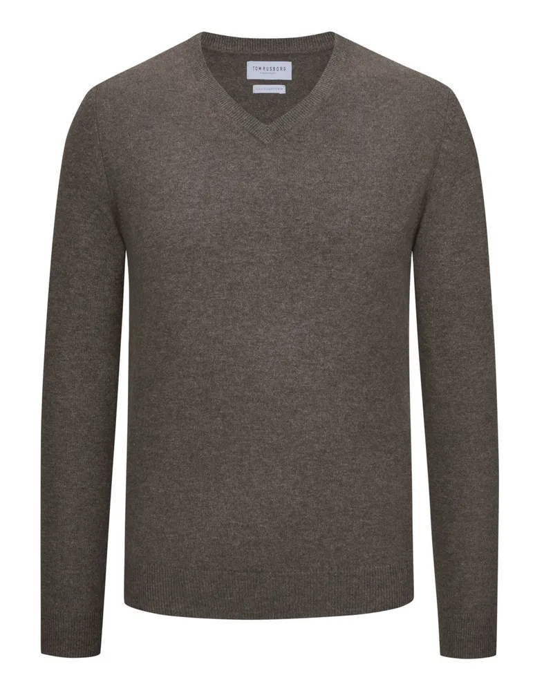 Tom Rusborg Leichter Kaschmirpullover mit V-Ausschnitt in Braun