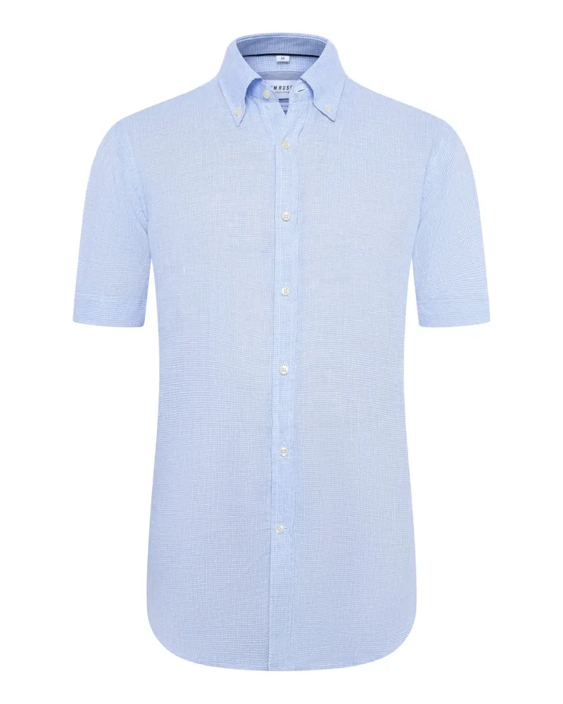 Tom Rusborg Unifarbenes Leinen-Kurzarmhemd mit Button Down-Kragen, Regular in Hellblau