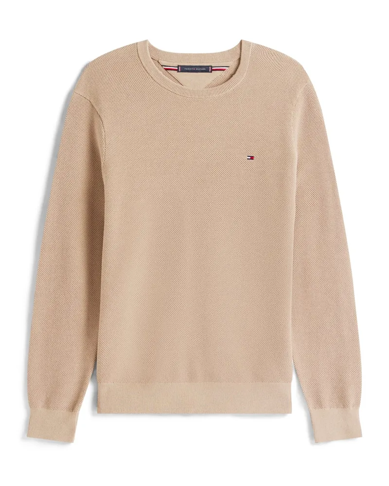 Tommy Hilfiger Baumwoll-Pullover mit Reiskornstruktur und kleiner Logo-Stickerei in Beige
