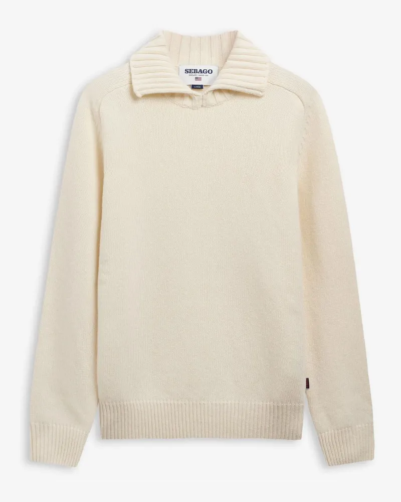 Sebago Pullover aus einem Woll-Mix mit Polokragen und Raglanärmeln in Offwhite
