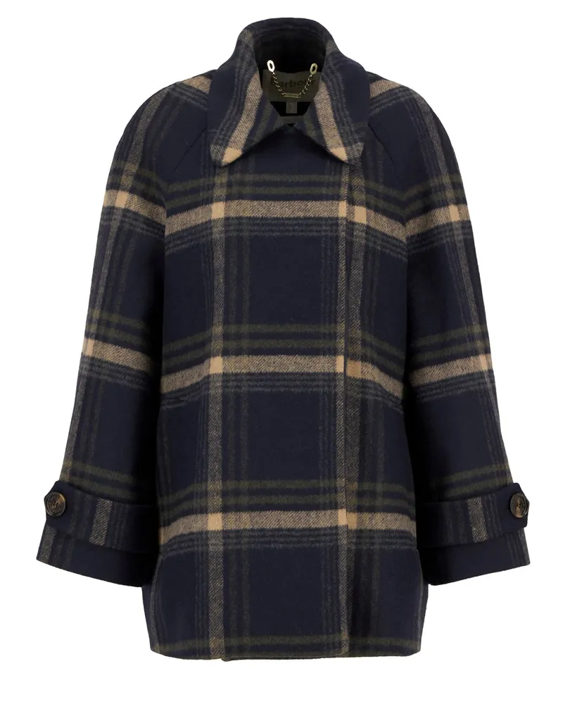 Barbour Damen-Wollmantel Tara in Caban-Optik mit Check-Muster in Marine