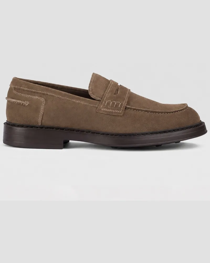 Doucal´s Penny Loafer aus Veloursleder mit Riegel und Kappnaht in Braun