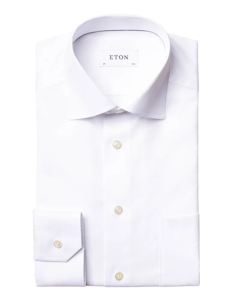 Eton Langarm-Businesshemd, Classic Fit, Kent, einfarbig Weiß