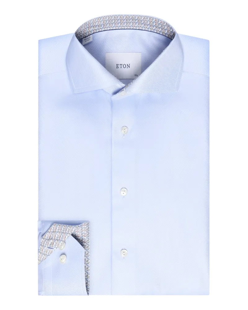 Eton Struktur-Twill-Hemd mit Ausputz, Super Slim in Hellblau