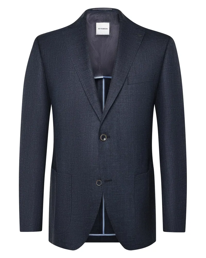 Roy Robson Sakko aus einem Schurwoll-Mix mit Seide und Leinen, Regular Fit in Marine