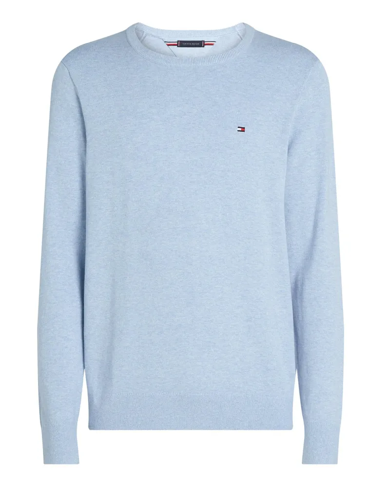 Tommy Hilfiger Leichter Pullover aus Baumwolle mit kleinem Flag-Aufnäher in Hellblau