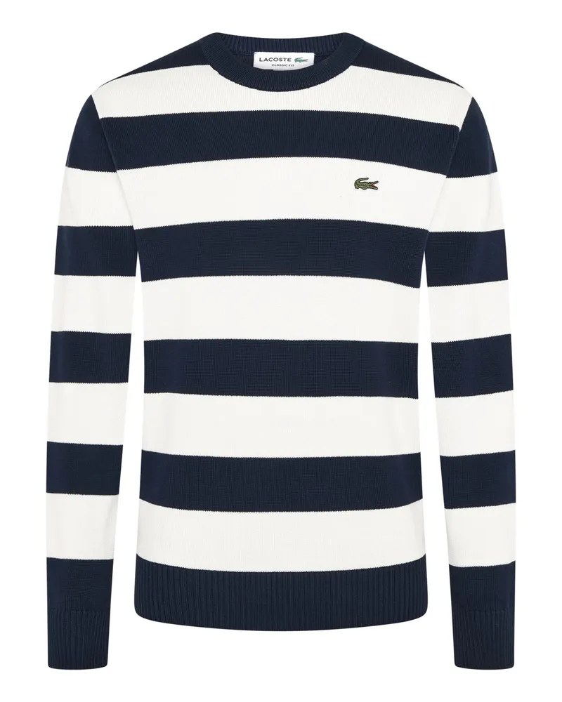 Lacoste Leichter Rundhalspullover mit Blockstreifen und kleinem Krokodil-Aufnäher in Marine