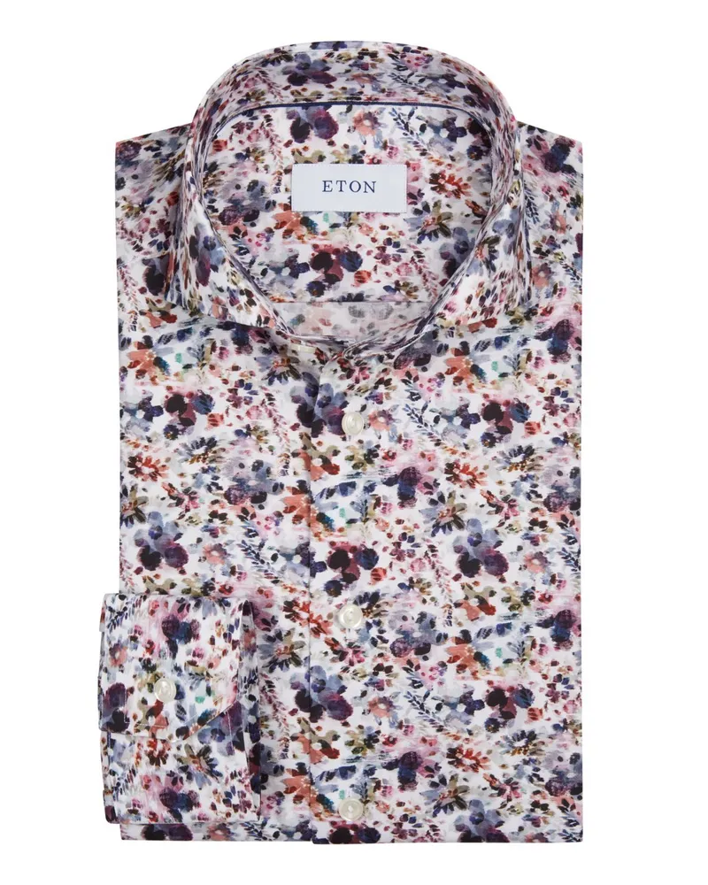 Eton Hemd mit floralem Aquarell-Print, Slim Fit in Rosenrot