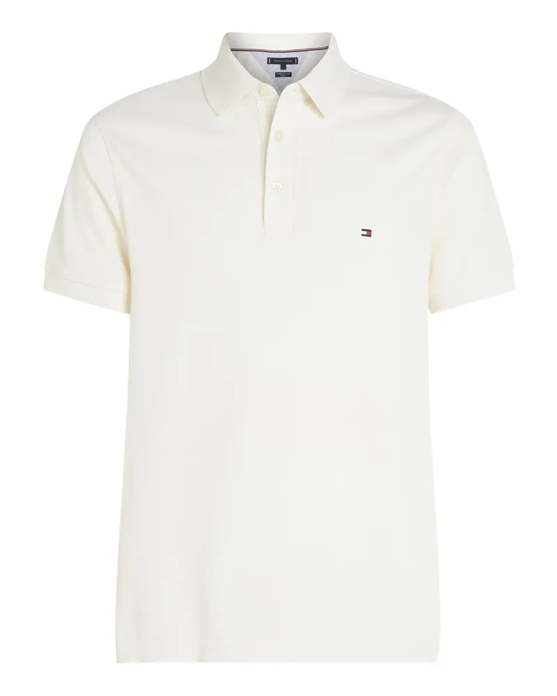 Tommy Hilfiger Piqué-Poloshirt 1985 mit Stretch und Flag-Stickerei, Slim Fit in Offwhite
