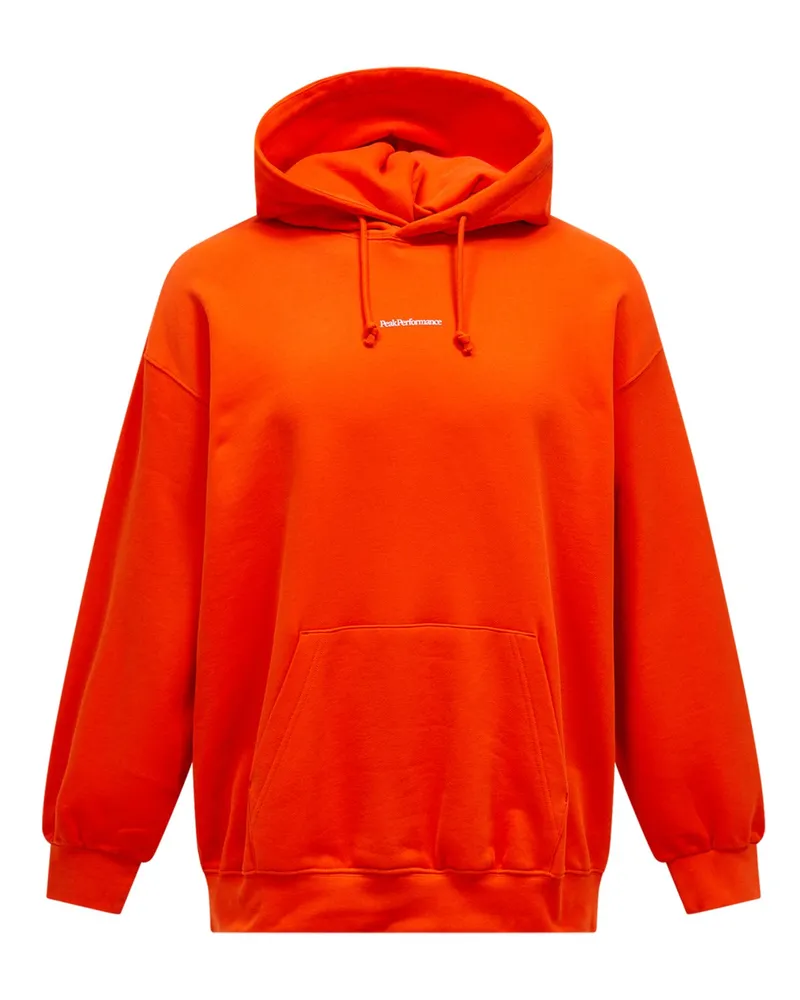 Peak Performance Hoodie aus Baumwolle mit Label-Schriftzug, Oversized in Orange