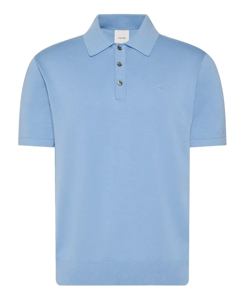 Calvin Klein Strick-Poloshirt aus Baumwolle mit Label-Stickerei, Regular Fit in Blau