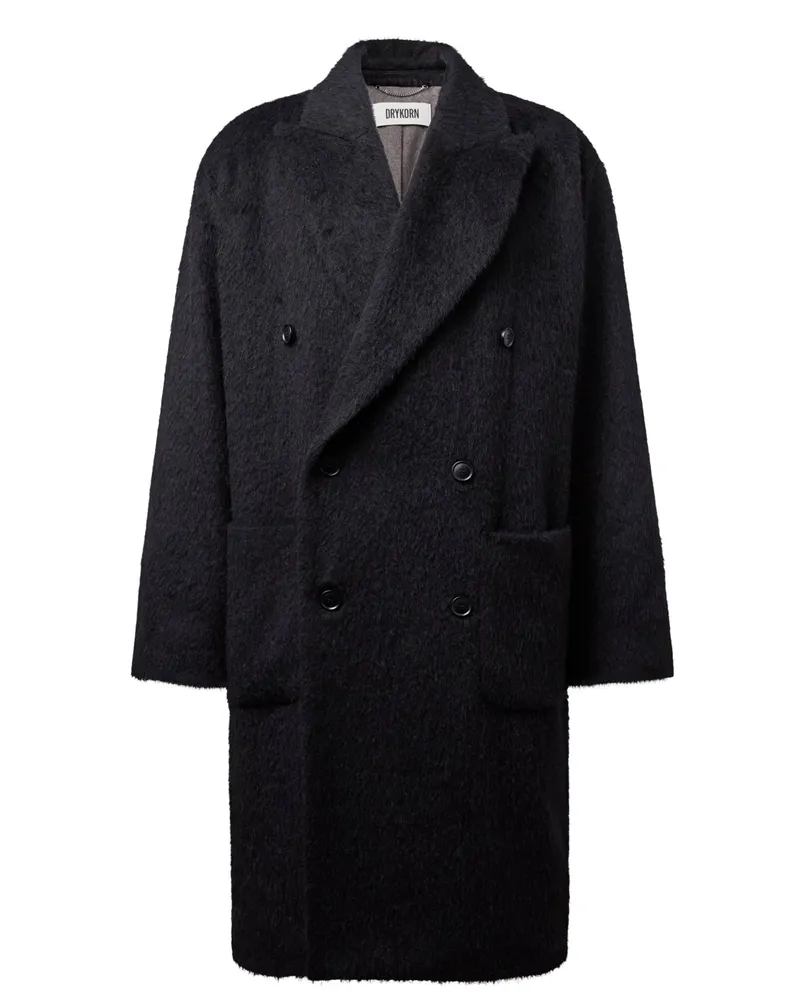 Drykorn Zweireihiger Oversized Mantel Matesso in Bouclé-Gewebe in Schwarz