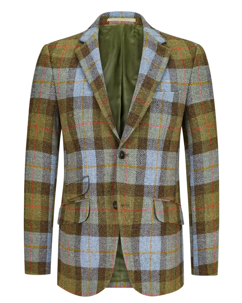 Wellington of Bilmore Harris-Tweed Sakko mit Ärmelpatches, Regular Fit in Oliv