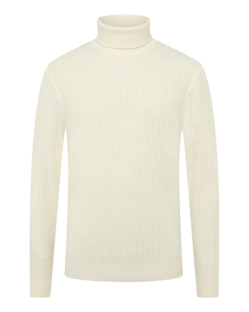 HUGO BOSS Softer Rollkragenpullover einem  Merino-Kaschmir-Mix, Regular in Offwhite